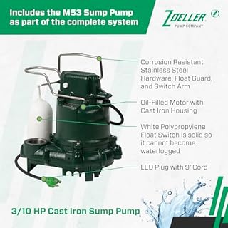 Zoeller 508-0006 AquaNot Spin 508 ProPak – Complete Sump Pump System with M53 Primary Pump & 12 V Battery Backup, Self-Testing, Check Valve & Float Switch - Basement Flood Protection