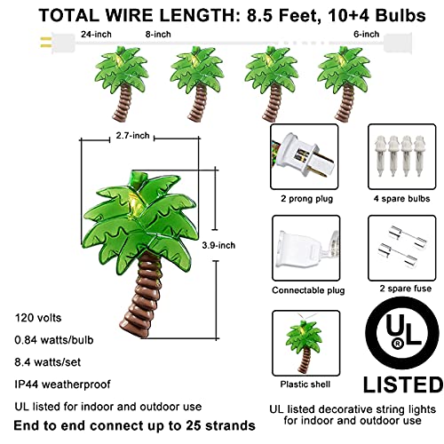 Abeja 8.5Ft String Lights Palm Tree Patio Lights String Beach Party Decorations Tropical Party Decorations Indoor/Outdoor Lights Birthday String Lights, 0.84W, 1 Pack Of 10 Palm Tree Bulbs, White #TOP1