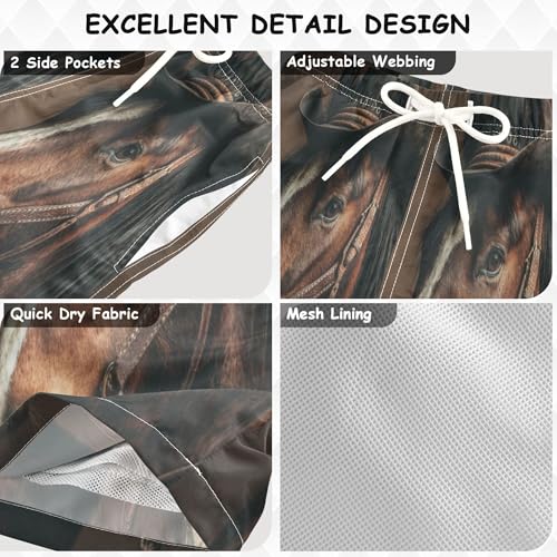 Boys Swim Trunk Quick Dry Brown Horse Wearing Cowboy Hat Board Shorts Swimwear 6-12T3