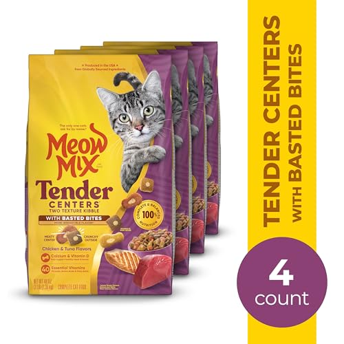 Image of Meow Mix Tender Centers Dry Cat Food with Basted Bites, Chicken & Tuna Flavors, 3 Pound Bag (Pack of 8)