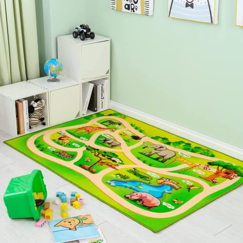 Booooom Jackson Kinder Teppich Kleinkinder Spielmatte für Boden Zoo Spielteppich Alphabet Teppich rutschfeste Unterseite Kinderteppich für Spielzimmer Kinderzimmer Schlafzimmer Cover