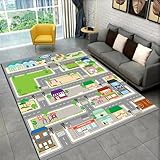 Alfombra Suave Impresa En 3D con Tráfico por Carretera Mapa De Ruta Señales De Tráfico para Sala De Estar, Comedor, Dormitorio, Alfombra Antideslizante para Decoración del Hogar 80 X 160 Cm -6G4K6E5