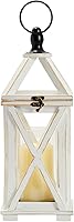 Vista 7 de Farmlyn Creek Farol decorativo de madera con huracán de cristal para chimenea, decoración rústica de mesa (blanco, 6 x 15 pulgadas)
