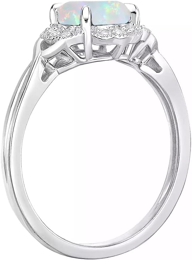 1.5ct Round Opal Rings For Women 925 Sterling Silver Dainty Genuine Opal Wedding Engagement Ring October Birthstone Opal Ring For Her