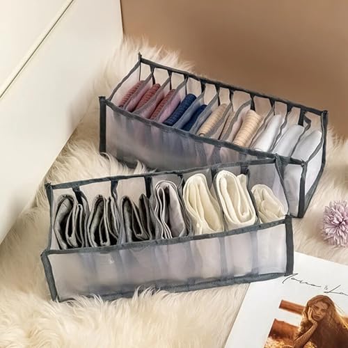 Image of atorakushon 2 Pcs Set Foldable 7 Compartment Socks Organizer for Wardrobe | Cloth Organizer for Storage | Tie, Socks & Underwear Organisers Storage Box for Closet | Brown
