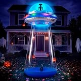 Joiedomi 9 FT Tall Halloween Inflatable UFO Cow Abduction Decoration, Blow Up Blue Flat Rim UFO with Built-in Color Changing LEDs for Halloween Indoor Outdoor Yard Garden Lawn Party Decoration