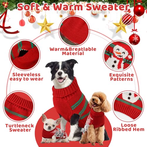 Image of Christmas Dog Sweaters for Small Medium Large Dogs Girl, Soft Warm Pup Dogs Shirt, Turtleneck Double Knitting Collar for Outdoors Playing, Warm Dog Cat Clothes Snowman M