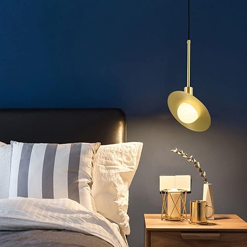 Miniatura 4 de 1 lámpara colgante de globo moderno, platillo volador nórdico, lámpara de mediados de siglo, latón cepillado acabado con pantalla de cristal blanco