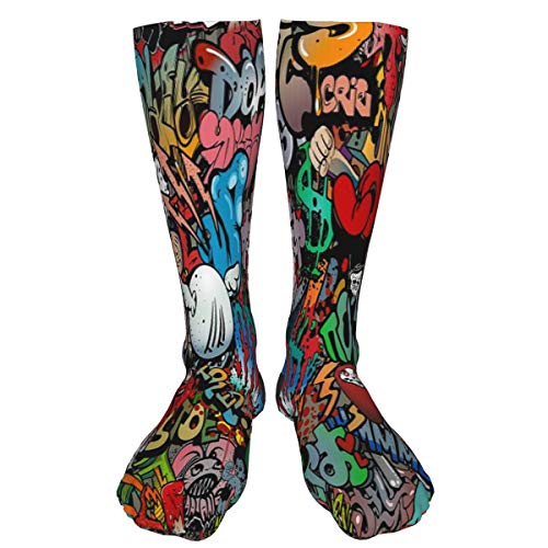 Meias de Compressão Estilo Hip-Hop Estilo Hip-Hop Graffiti da LASWEGA Estampa de Textura Masculina e