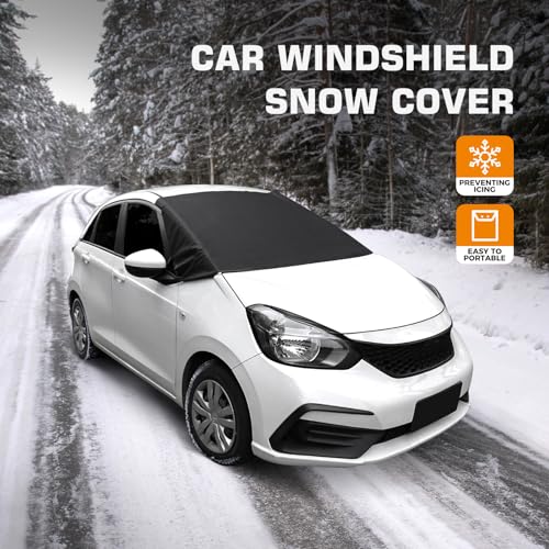 Image of Kingfun Windshield Cover for ice and Snow - Windshield Frost Cover for Most Cars, SUVs, Trucks - Ice, Frost, Wind car Windshield Snow Cover, Best Winter Gifts Car Accessories - Medium (69 inchx42 inch)