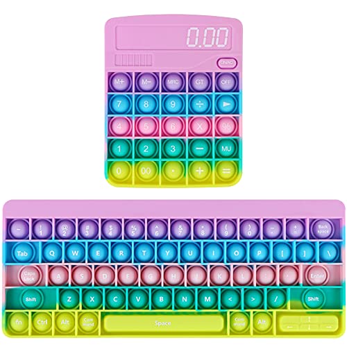 EVERMARKET 2 Pack Push Pop Bubble Fidget Sensory Toys,Big Size Rainbow Keyboard Calculator Simple Fidget Toy Bubble Popper Stress Reliever Silicone Squeeze Toys,Jumbo Hand Toys Desk Popping Game