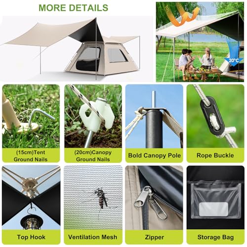 Carpa de Camping Pop Up para 4-8 Personas con Toldos miniatura 5