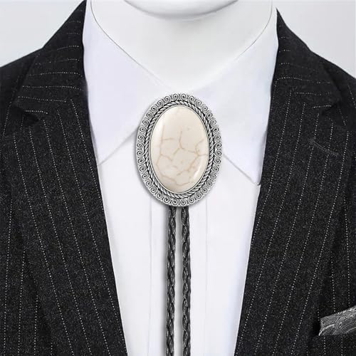 Image of Jeilwiy Bolo Tie for Men Real Stone Westwern Cowboy Ties Silver Bolos Women Leather Necktie Gift for Birthday Christmas