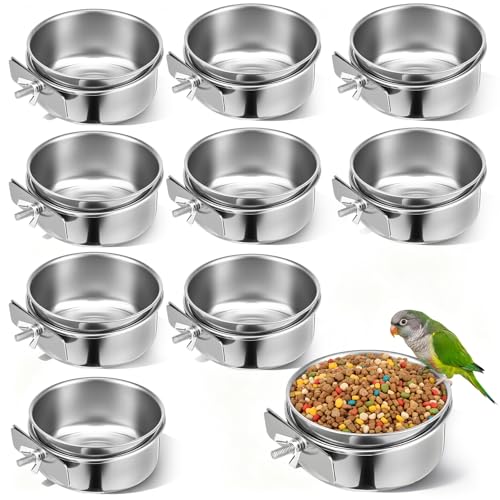 10 Pack Stainless Steel Bird Food Bowls with Clamp Holder, Parrot Feeding Dish Cups for Cage, Rustproof Bird Water Feeders for Cockatiel Conure Budgie Parakeet Macaw Lovebird Small Animals - image 8