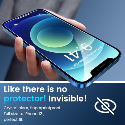 Image of Fotbor for [3+3 Pack] iPhone 12 Screen Protector with Camera Lens Protector, 9H Shatterproof Tempered Glass Film with Easy Installation Frame, HD Clear Sensitive Full Coverage 6.1 Inch