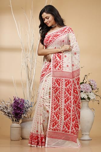 Image of OISHANI SAREE GHOR Women's Traditional Bengal Cotton Silk Soft Jamdani Saree - Beautiful design and Quality - Without Blouse Piece