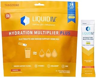 Liquid I.V Hydration Multiplier PLUS Immunity Support Drink Mix - 24 Individual Stick Packets - Delicious Tangerine Flavor - 384 Grams
