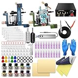 Tattoo Kit for Beginner Complete Tattoo Machine Kit with 2 Tattoo Machines, 10 Tattoo Inks, Tattoo Power Supply, Starter Tattoo Gun Kit Tattoo Beginner Kit TK099