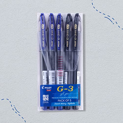 Image of Pilot G3 Roller Ink Gel Pen (Pack of 5, 3 Blue & 2 Black)