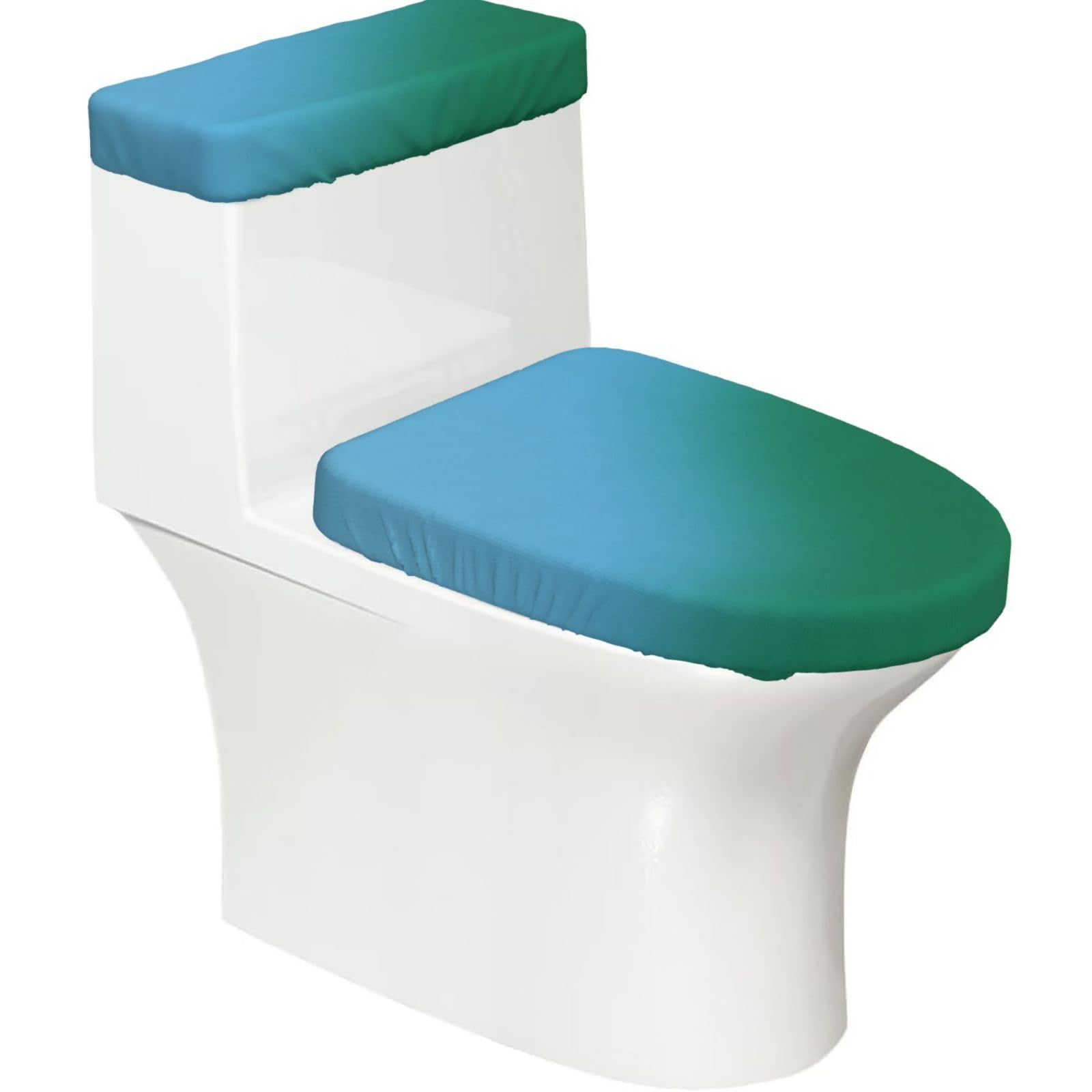 Cntdbu Black Blue Green Fade Elastic Toilet Cover Set Of 2-Stretchy Lid And Tank Covers For Bathroom, Soft Washable U Shape Toilet Decor