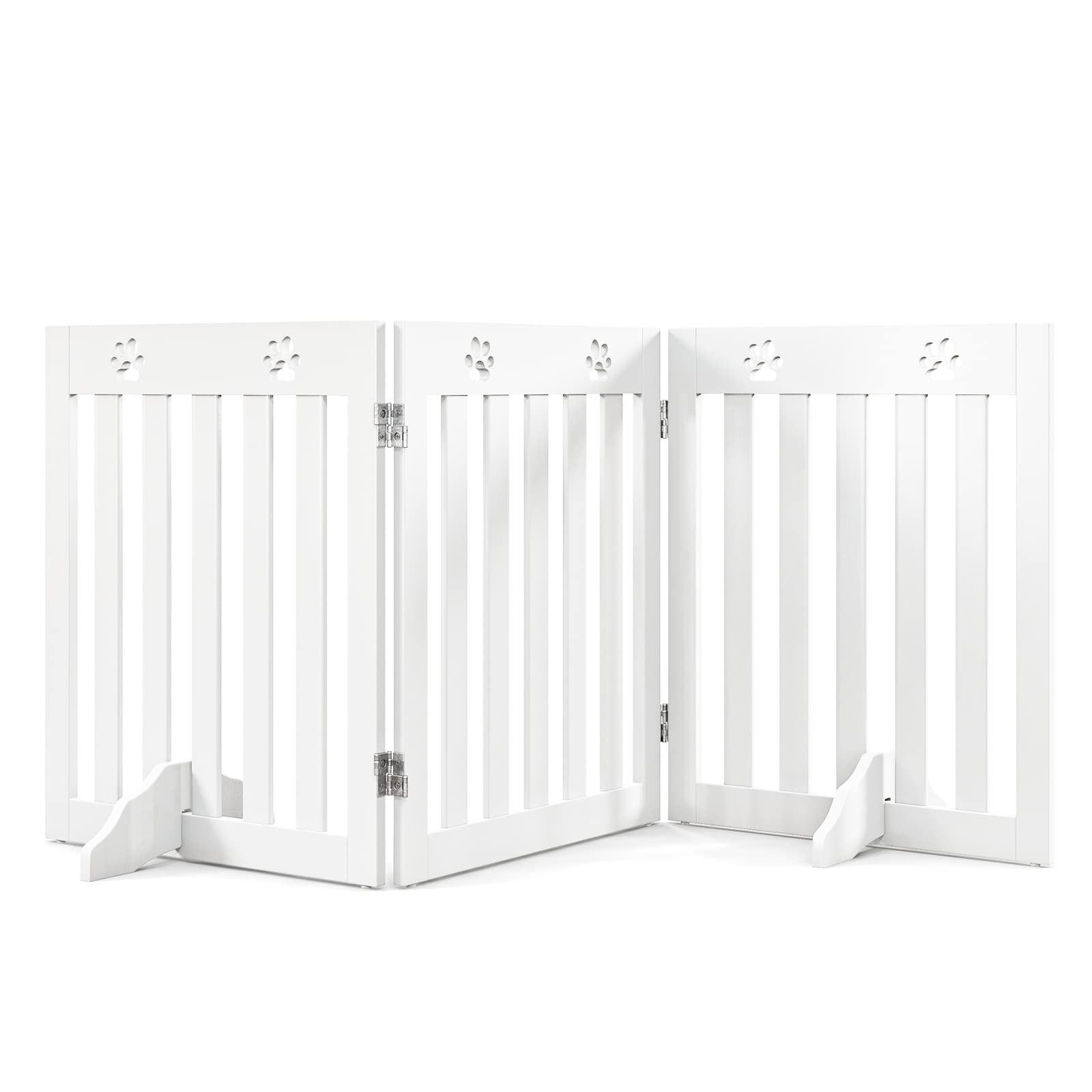 GYMAX Folding Pet Gate, Freestanding Wooden Dog Barrier with 360 Degree Flexible Hinges, Pet Safety Fence for House, Doorway and Stairs (152cm x 60cm, White)