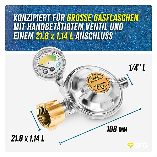 Propanregler BFG Gasdruckregler für 11 kg Gasflaschen, 50 mbar, 1,5 kg/h