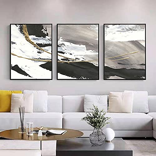 Peinture abstraite moderne noir et blanc encre lot de 3 toiles 70x100 cm