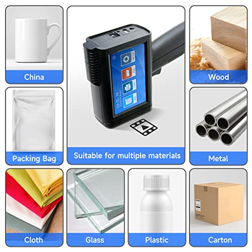 Upgraded Handheld Inkjet Printer, Portable Inkjet Printer Gun with 4.3 Inch LED Touch Screen, Quick Drying Inkjet Code Machine for Barcode, QR Code, Batch Number, Logo, Date, Label Marker.