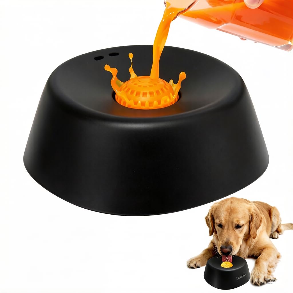 Slow Feeder Dog Bowl with Rolling Ball, Black, 1pcs