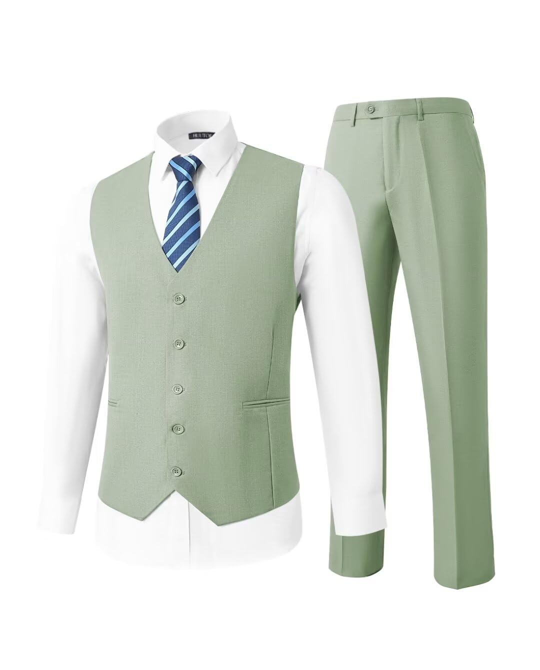 HUUTOE Mens Vest and Pants Suit 2 Piece Slim Fit Suits for Wedding Grooms Dress Waistcoat+Pants Casual Prom Tuxedo Set