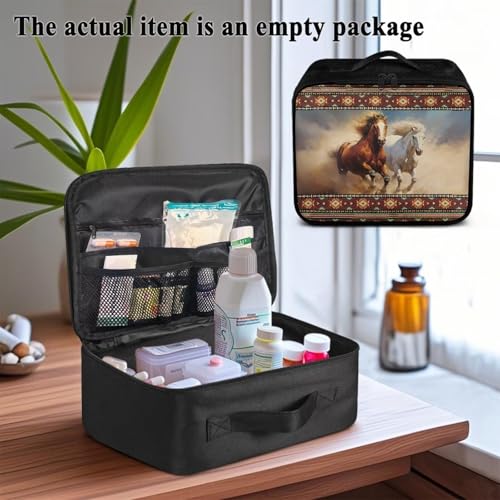 Image of Gomyblomy Aztec Horses First Aid Kit Bag Empty for Home Travel Cars Medical Bag Portable Emergency Kit Large Capacity Storage Pouch for First Aid Supplies