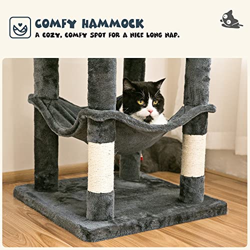 Mwpo 63.8 Inches Multi-Level Cat Tree For Large Cats With Sisal-Covered Scratching Posts, Padded Platform, Hammock And Condo,Stable Cat Tower Cat Condo Pet Play House-Smoky Gray #TOP3