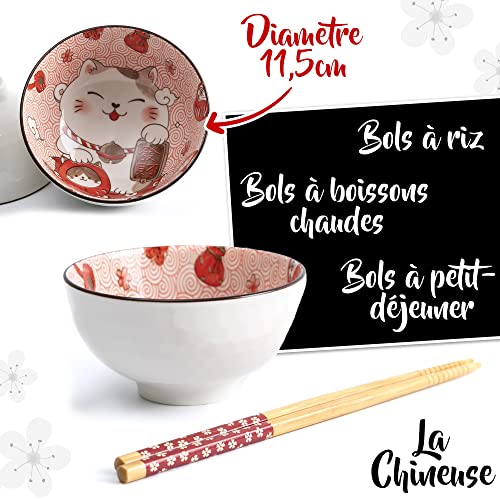 Miniatura 6 de Lachineuse Maneki Neko - Juego De Cuencos Para Arroz, Desayuno Y Sopa, Vajilla Japonesa De Porcelana Con Palillos, Gato De La Suerte, Regalo Japonés - Deco Kawaii Japón