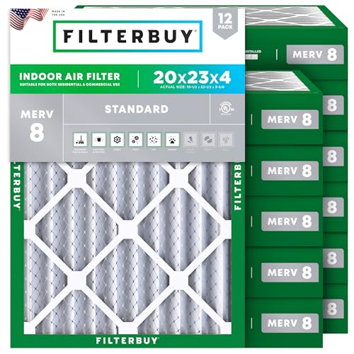 Filterbuy 20x23x4 MERV 8 Air Filter (12-Pack) 19.50 x 22.50 x 3.63