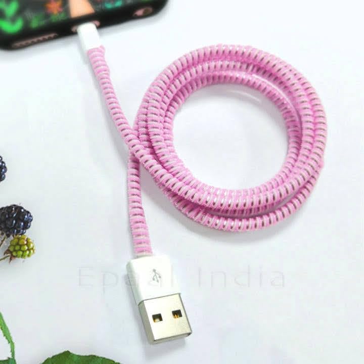 Image of J'TTON Spiral Triple Color (2 Pcs) 1.4 Meters Each-Full Size Cable Cord Charger Protector Saver Winder for iPhone & Android Charging Cables (Pink)