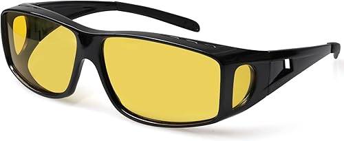 Yogo Vision Fit Over Nigh - Gafas de sol con visión nocturna, color amarillo, para hombre y mujer, Negro -