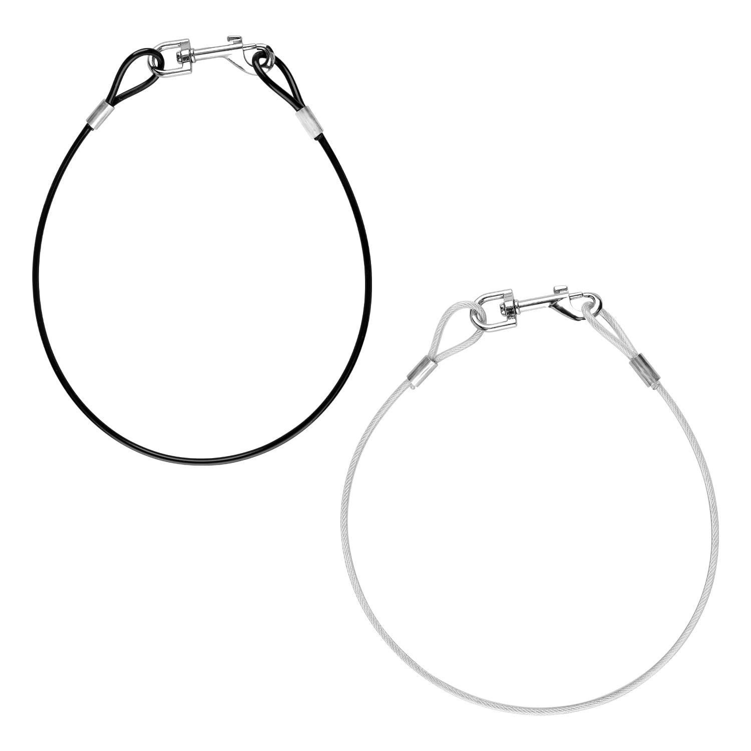 Wellrun 2 Pcs Chew Proof Dog Leash Extension,24" Heavy Duty Steel Cable Lead with 360° Hook,Tangle-Free Dog Leash Extender for Collars,Harnesses & Leashes(Black&Silver)