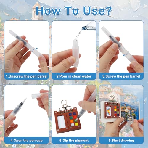 FICOFISE Tragbares Mini Aquarell Set – 7 Stück Pocket Aquarell Set 12 Farben mit Skizzenbuch, Paletten, Stiften & Clip, Portable Watercolor Palette für Künstler, Outdoor Skizze & Anfänger