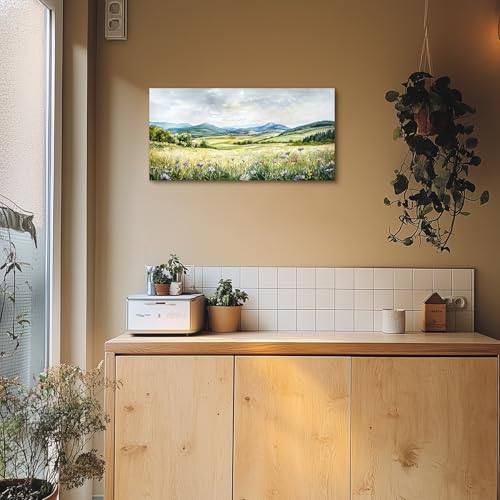 crmotu Large Landscape Wall Art, Nature Wall Decor, Scenery Wall Art, Countryside Outdoor Scenic Art Prints, Meadow Wildflower Canvas Paintings for Living Room Bathroom Kitchen Decoration 20x40inch