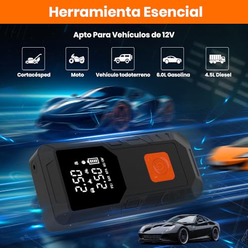 AWESAFE 12000mAh Compresor Aire Portatil 150PSI & Arrancador de Baterias de Coche 12V (Gasolina o Diésel), Power Bank con 18W Carga Rápida, Inflador Ruedas con Linterna LED,Moto, Pelotas - imagen 2