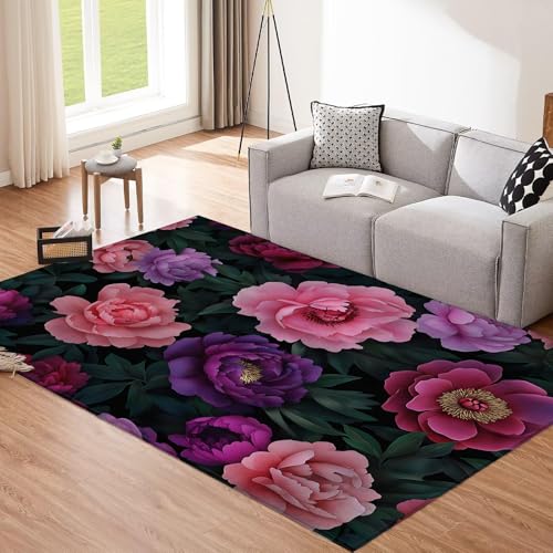 Tapis de salon texture pivoine feuilles vertes sol cuisine