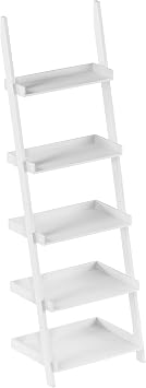 Bookshelf - 5-Tier Ladder Shelf with Leaning Look - Bookcase for Home Decor and Office Storage - Freestanding Book Shelves by Lavish Home (White)