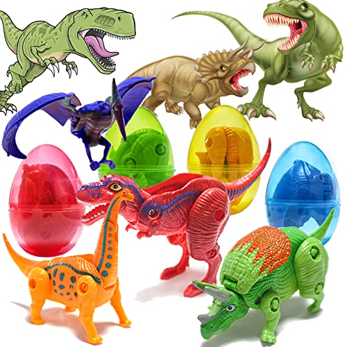 Easter Gift Eggs with Toys Inside Fillers Gifts Party Favors 4pcs 3.35â Dinosaurs Toy Deformation,for Kids Boys Girls Toddlers(4pcs)