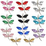 QXUJI 20PCS Dragonfly Charms for Jewelry Making, Diamond Metal Enamel Pendant Charms, for Necklace Bracelet Earring DIY Jewelry Making Accessories, 10 Colors
