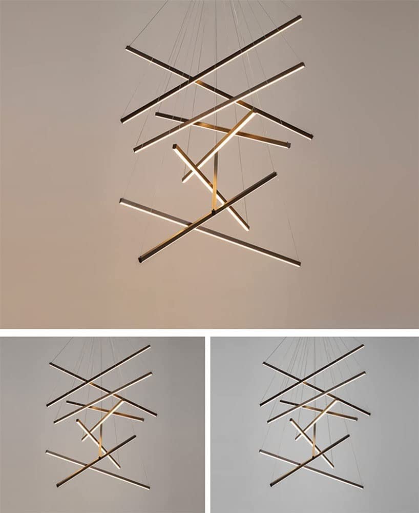 Lámpara de araña de escalera Sputnik remota clásica nórdica de 98,4 pulgadas para control de techos altos Lámpara colgante larga LED regulable Lámpara negra moderna para vestíbulo para sala de