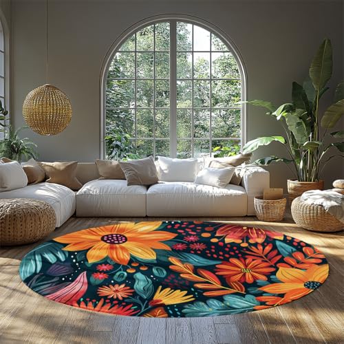 Moquette ronde à poil bas tapis de cercle fleuri