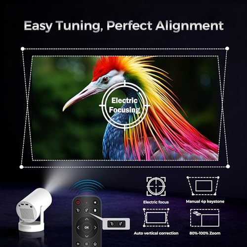 Image of Mini Projector with WiFi 6 and Bluetooth 5.4, Android 14 Smart Projector with Electric Focus, 180 Rotatable Stand, HD Portable Movie Projector for Bedroom, Home and Outdoor Use