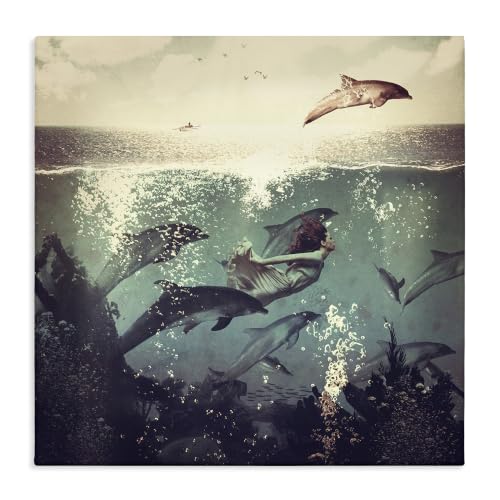 Stupell Industries 'Sea Life Mermaid Dolphins Splashing Diving'| Canvas Art