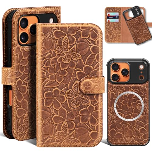 Thryxop Genuine Leather Wallet Case for iPhone 17 Pro | 2-in-1 Magnetic Detachable Flip Folio Cover with Card Slots, RFID Blocking, Shockproof Protection | Brown by Thryxop - Used condition - US$29.97