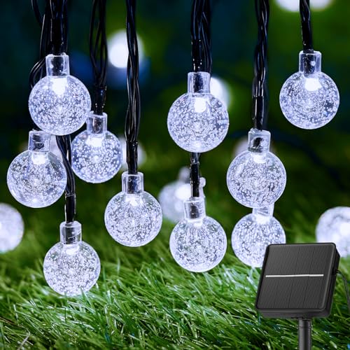 Brightown Solar String Lights Outdoor 60 Led 35.6 Feet 8 Lighting Modes Globe Waterproof Solar Powered Patio Lights for Garden Yard Porch Wedding Party Decor (Pure White)